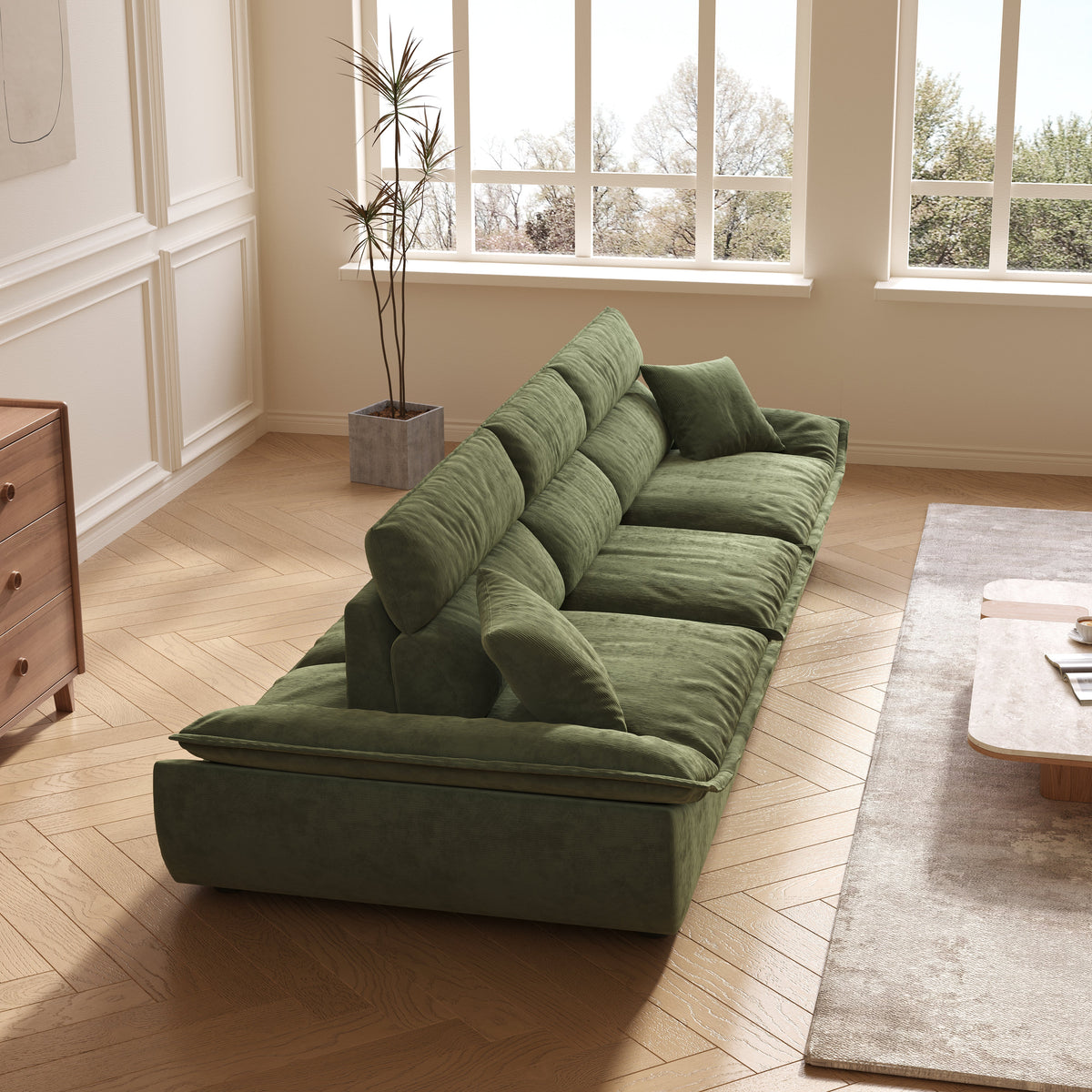 Adjustable Backrest Sailboat Corduroy Sofa Green
