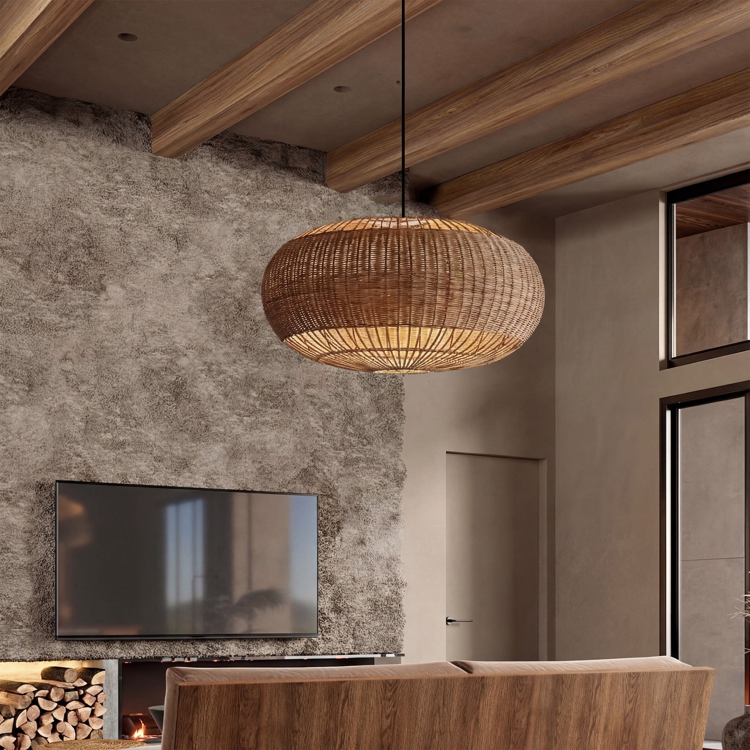 Lightsin Handcrafted Split Rattan Basket Pendant Light for Dining Room, Living Room Living and Home