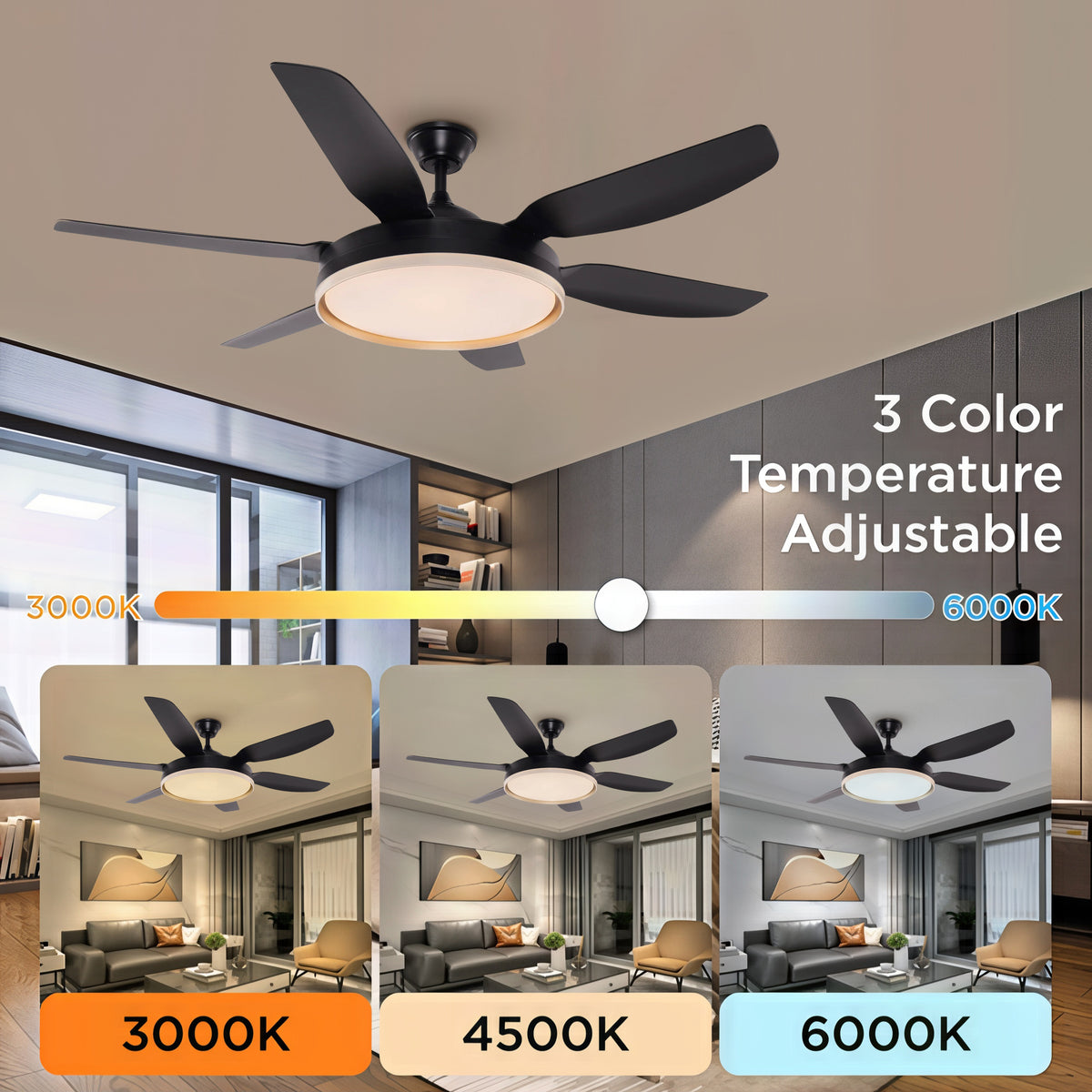 Black 56inch Ceiling Fan Light with Remote