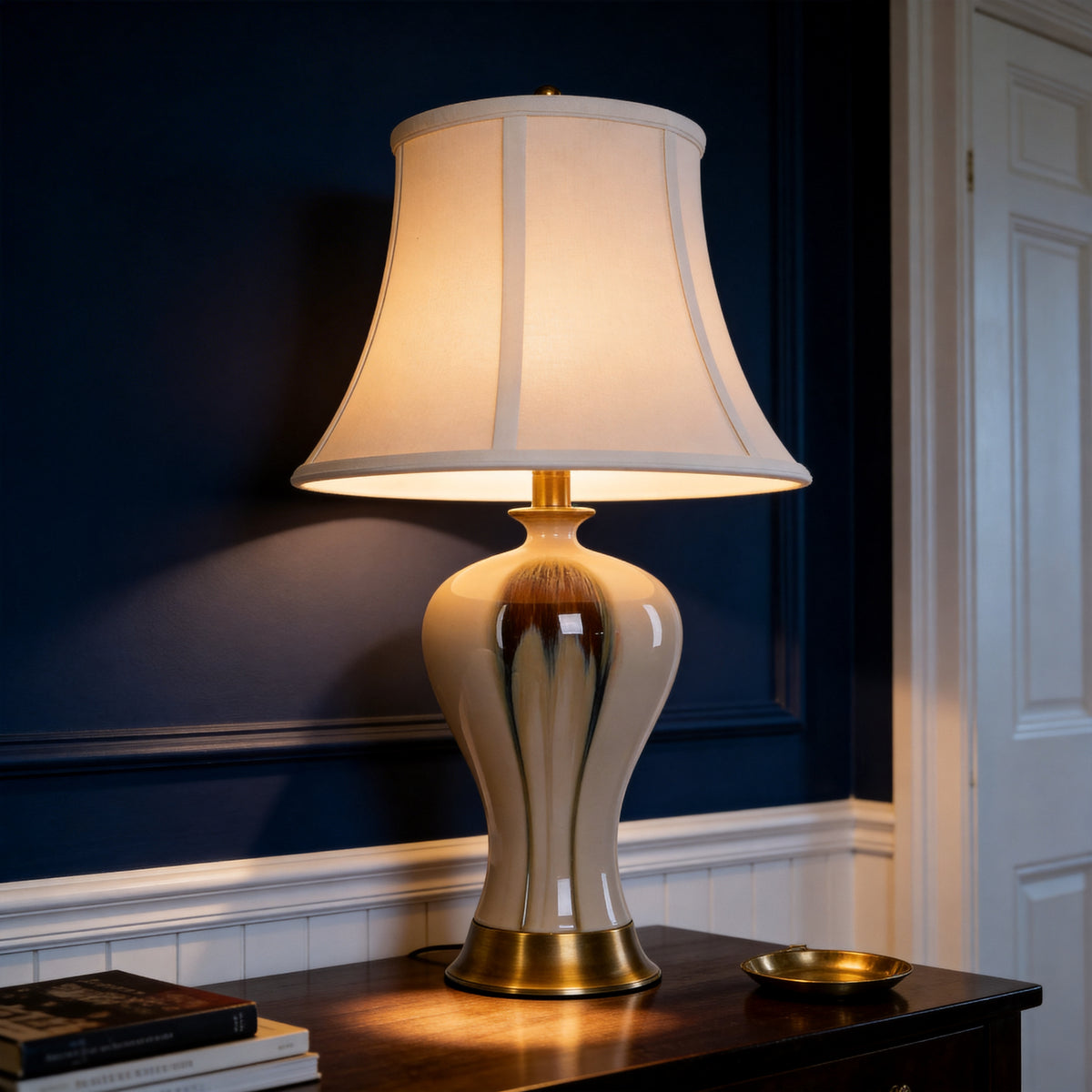 Hand-Glazed ‘Earth & Gold’ Ceramic Table Lamp - A Unique Artisan Masterpiece