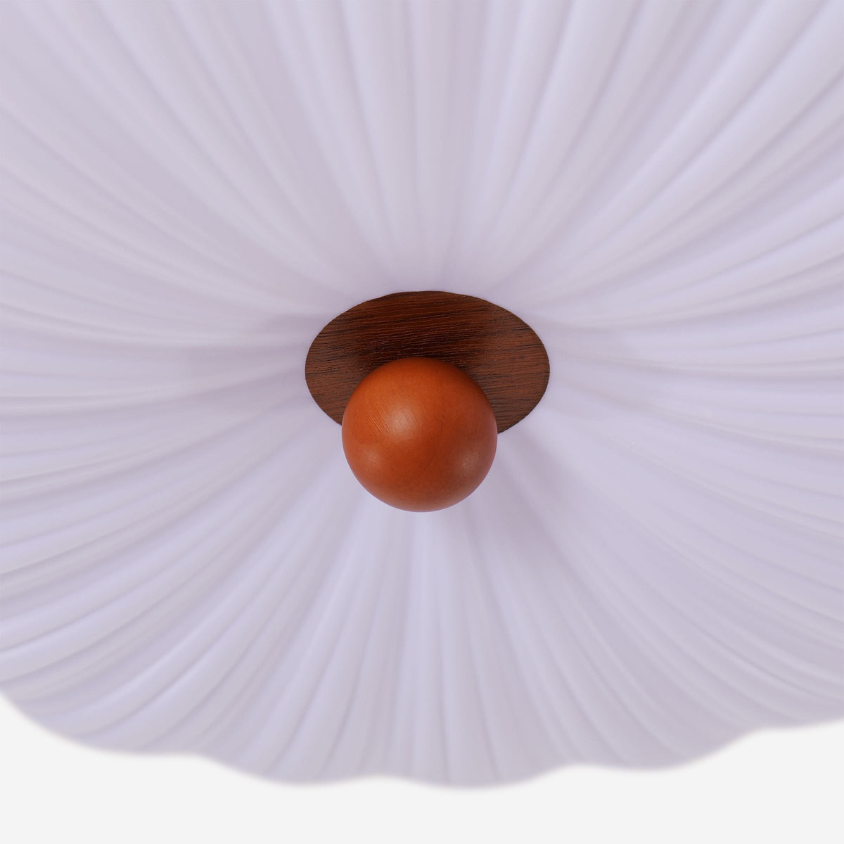walnut scalloped acrylic ceiling light with shade texture and trim detail