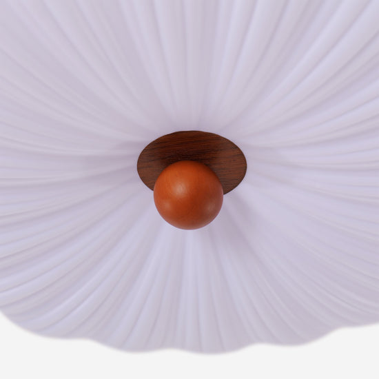 walnut scalloped acrylic ceiling light with shade texture and trim detail