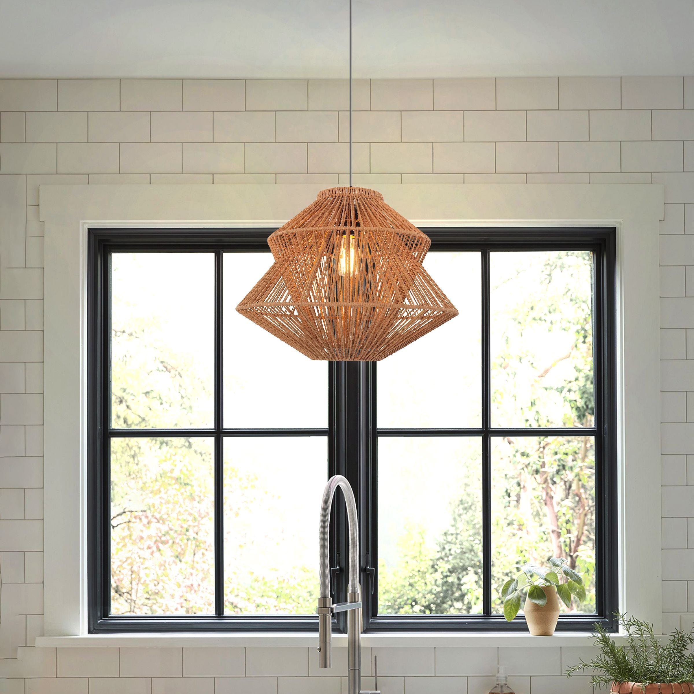 Lightsin Khaki Handwoven Paper Rope Pendant Light with Iron Frame Lightsin UK 