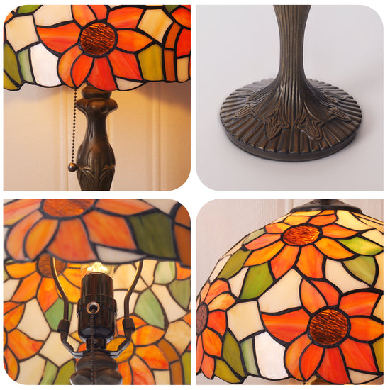 Tiffany Table Lamp | Handcrafted Stained Glass Floral Petals Series White and Green