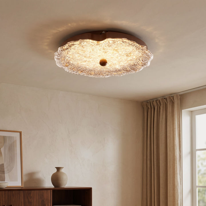 walnut ripple acrylic ceiling light mounted close to the ceiling