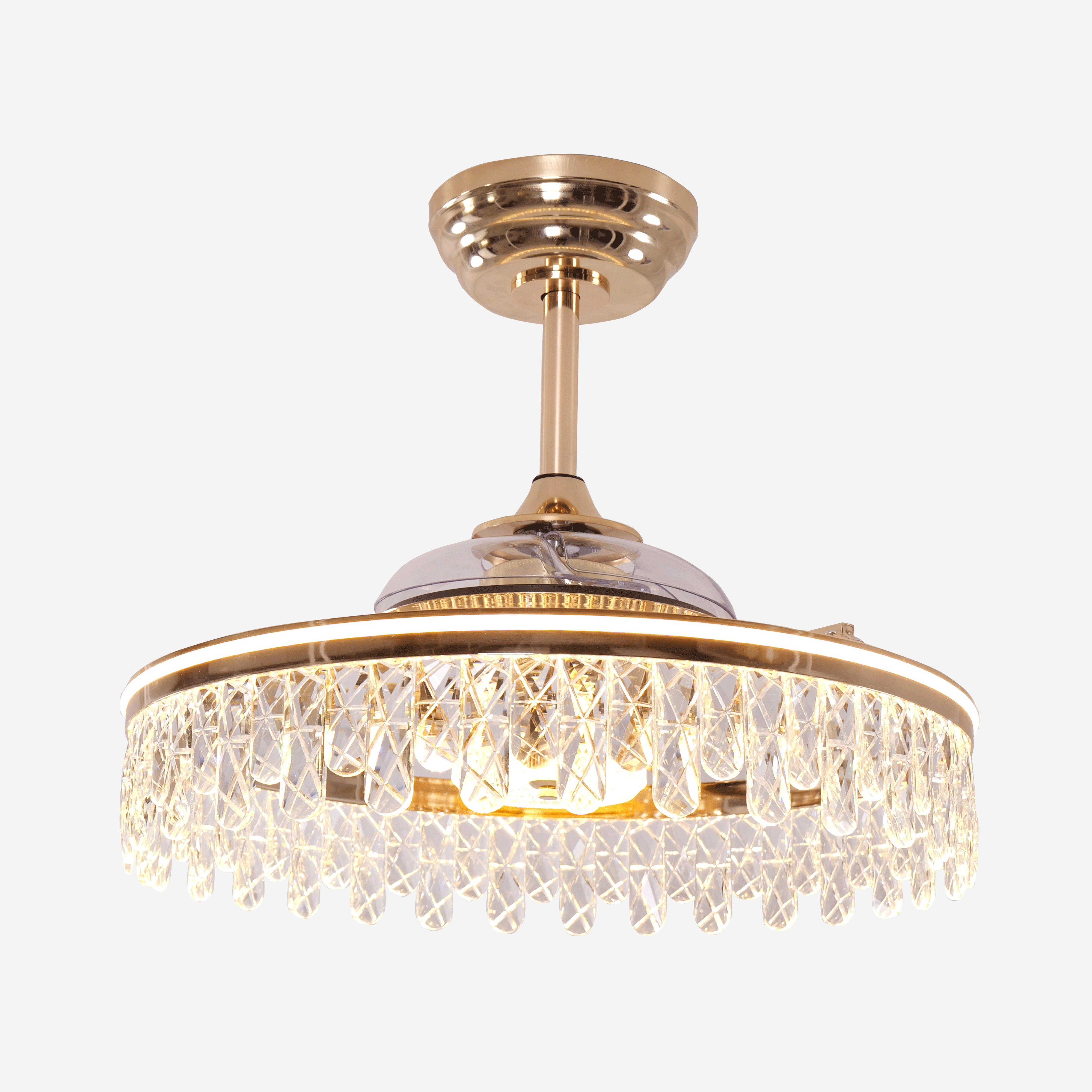 60cm gold crystal ceiling fan light animated installation and lighting view