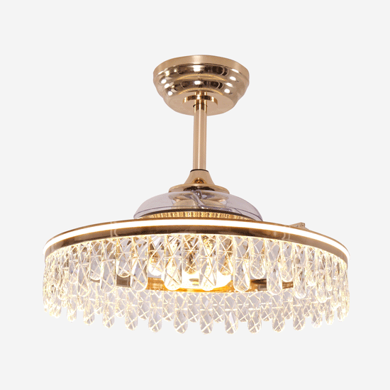 60cm gold crystal ceiling fan light animated installation and lighting view