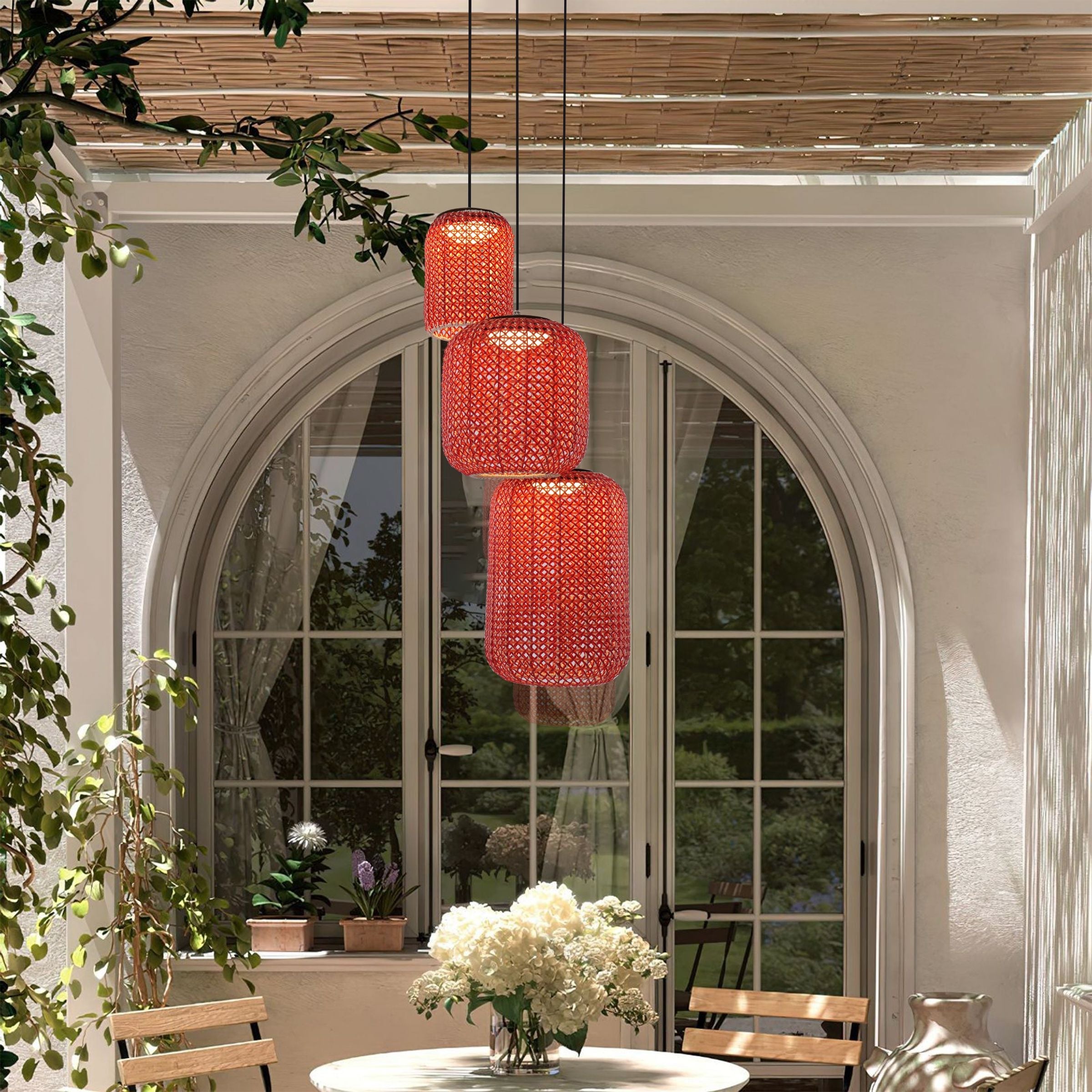 Living Nest UK Designer High-End Handwoven Multi-Light Outdoor Pendant Light Living Nest UK