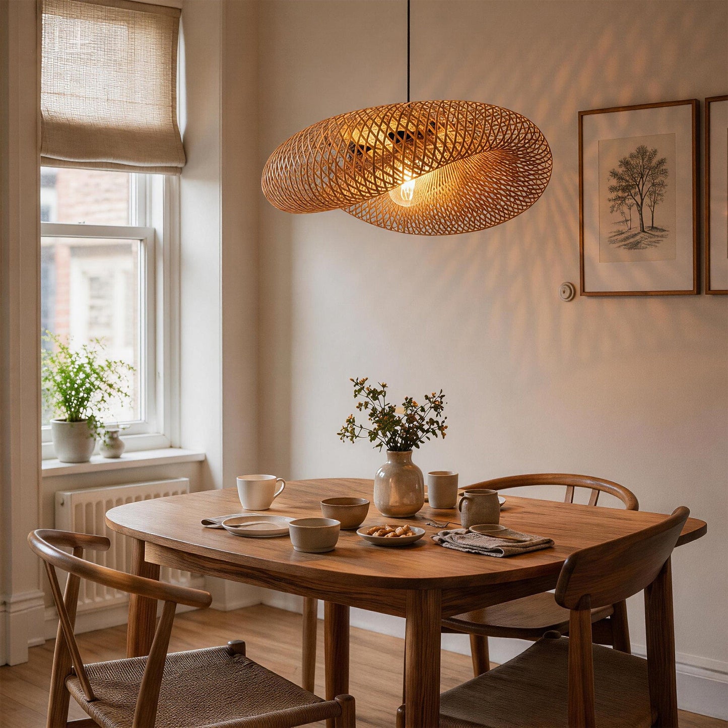 Lightsin Eco-Friendly Handmade Bamboo Pendant Light 60/80cm for Dining Room & Living Room Lightsin UK 