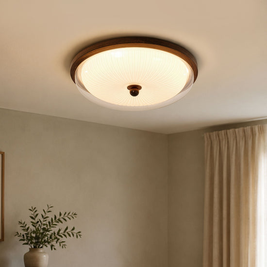 walnut ribbed acrylic ceiling light mounted close to the ceiling