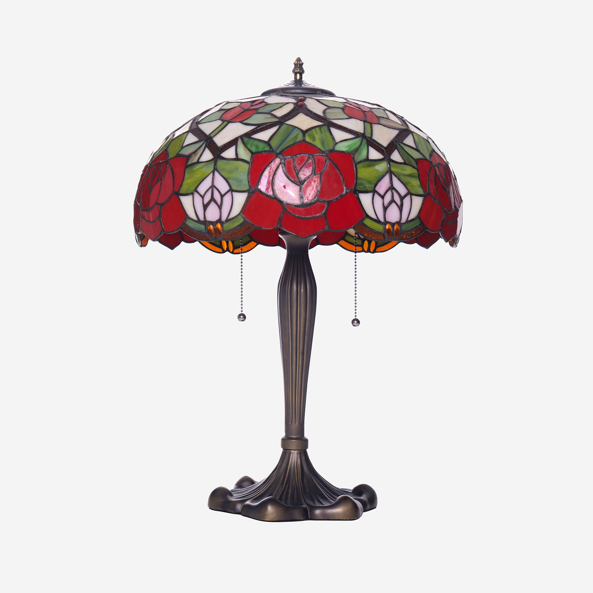 Tiffany Table Lamp | Handcrafted Stained Glass Rose Series