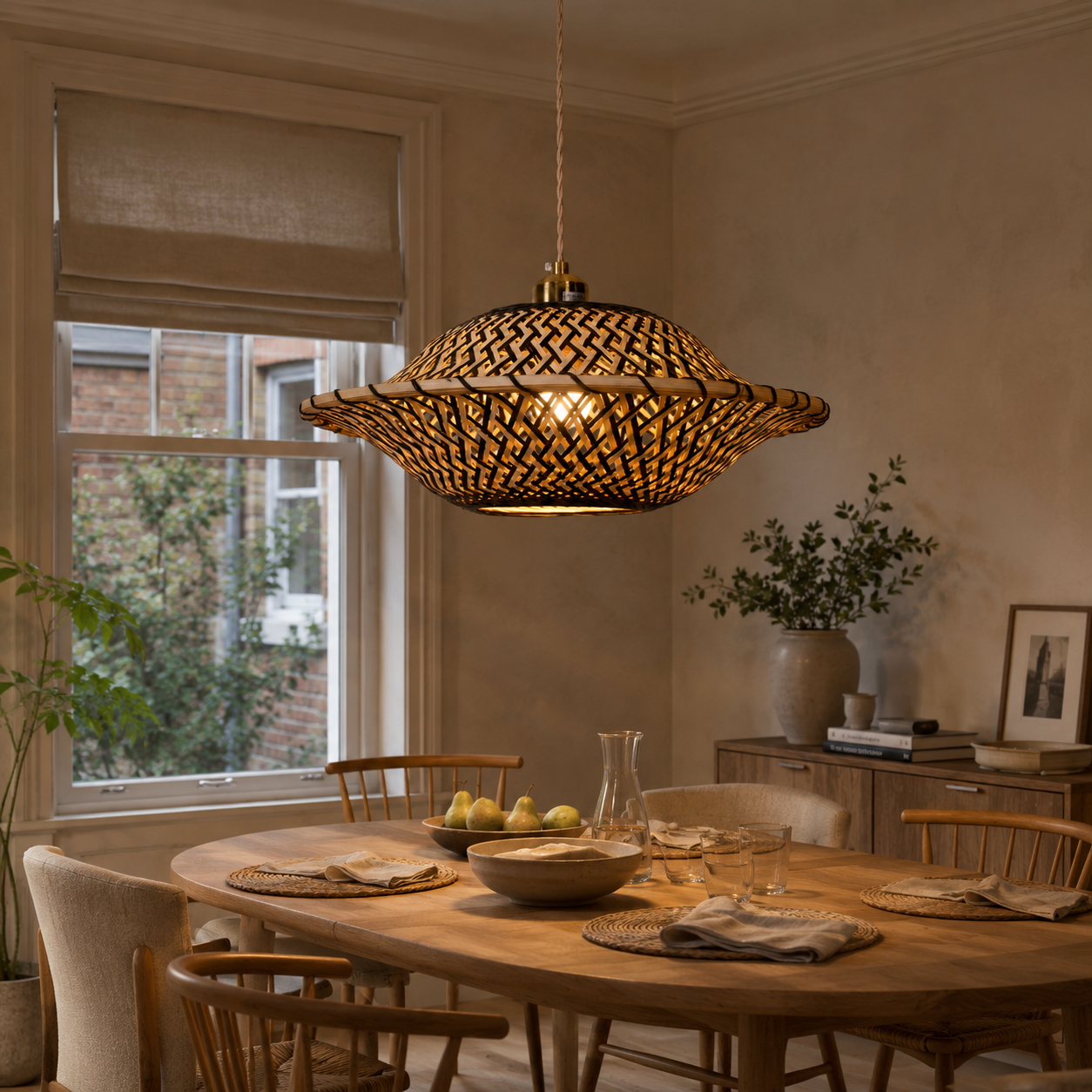 Handcrafted Elegant Natural Black Bamboo Pendant Light