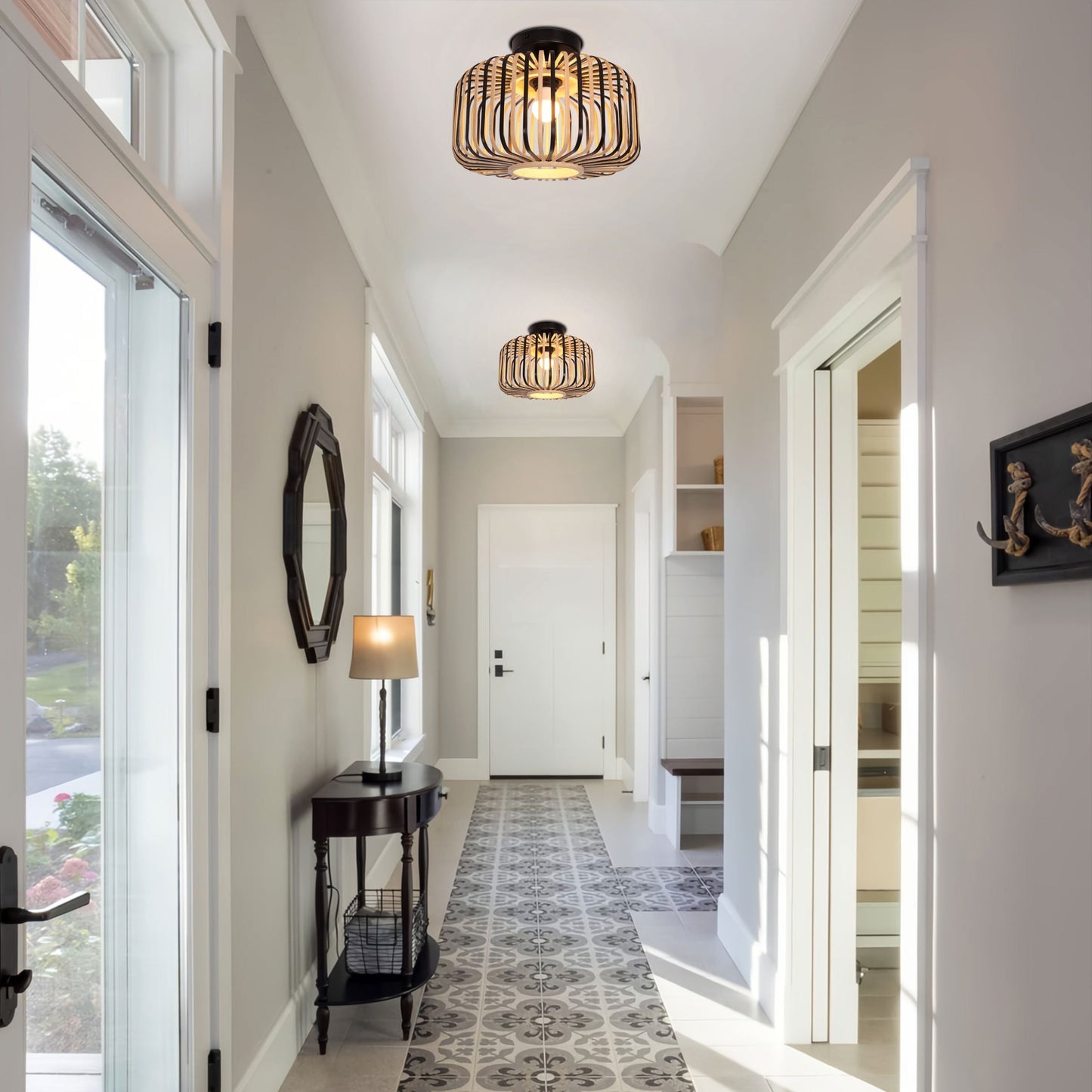 Modern Black Handwoven Bamboo Ceiling Light Lightsin UK 