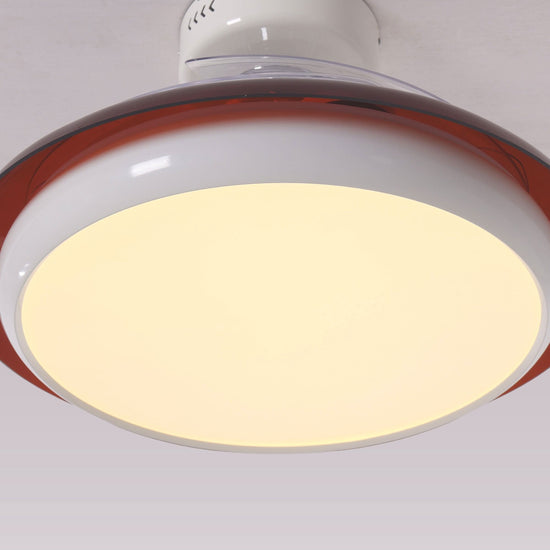36 inch ceiling fan with dimmable LED light shown from below with LED light on