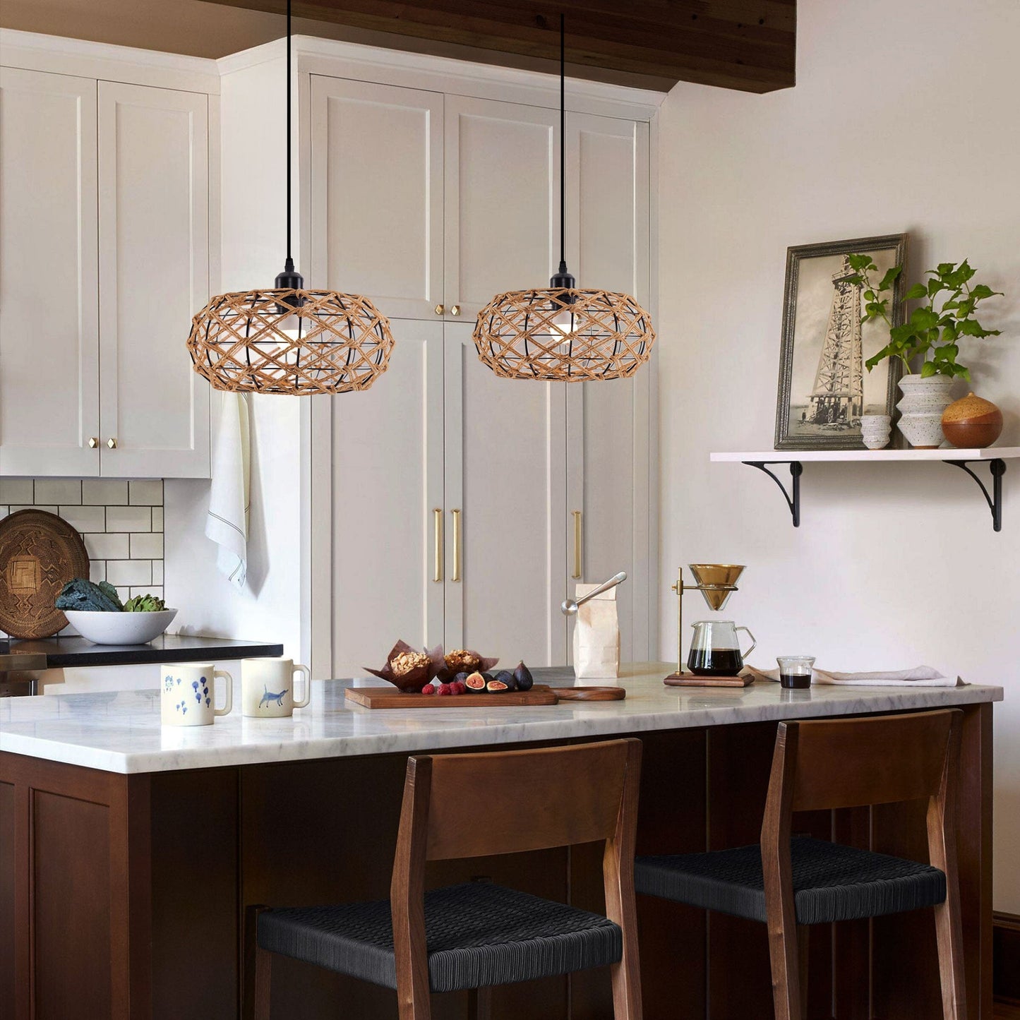 Living Nest UK Handwoven Rustic Cozy Natural Design Paper Rope Pendant Light Living Nest UK