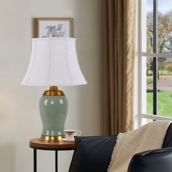 Living Nest UK Vintage Green Crackle Ceramic Table Lamp with Fabric Shade Living Nest UK