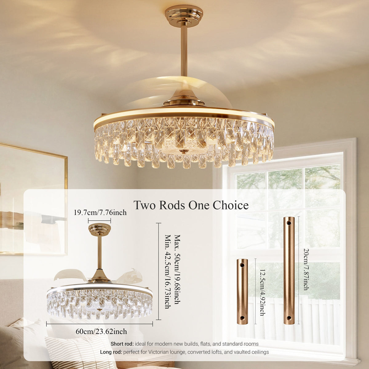 Remote control for gold crystal ceiling fan light with timer and speed settings