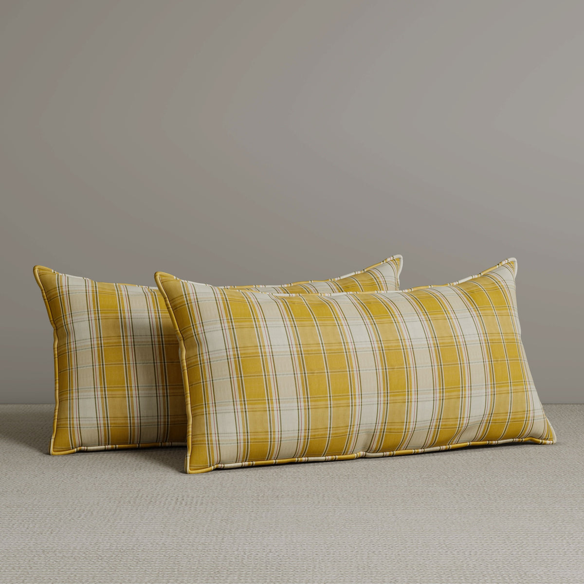 Exclusive Waist Cushion in Yellow Checkered Cotton Linen, 56*27*12 CM Cottonfy UK 2 PCS In Stock 