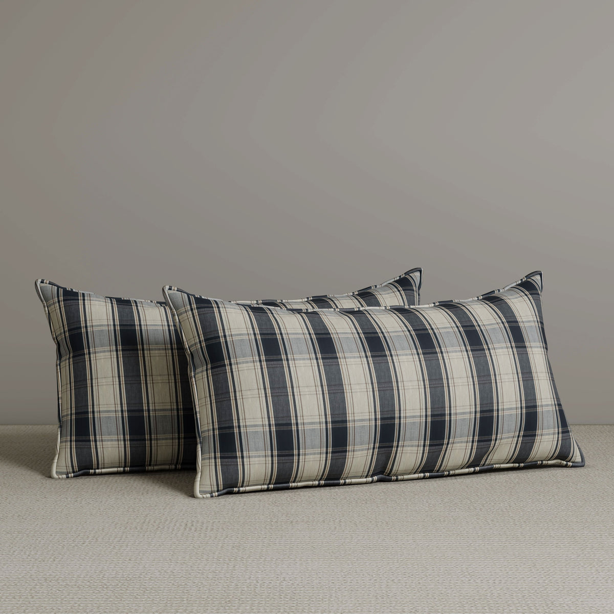 Exclusive Waist Cushion in Black Checkered Cotton Linen, 56*27*12 CM Cottonfy UK 2 PCS In Stock 