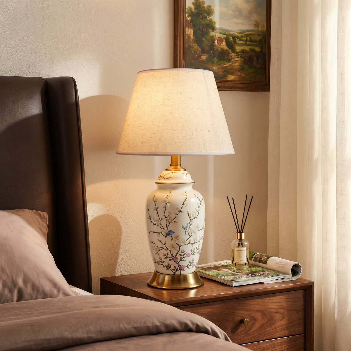 Chinoiserie Hand-Painted Ceramic Ginger Jar Table Lamp