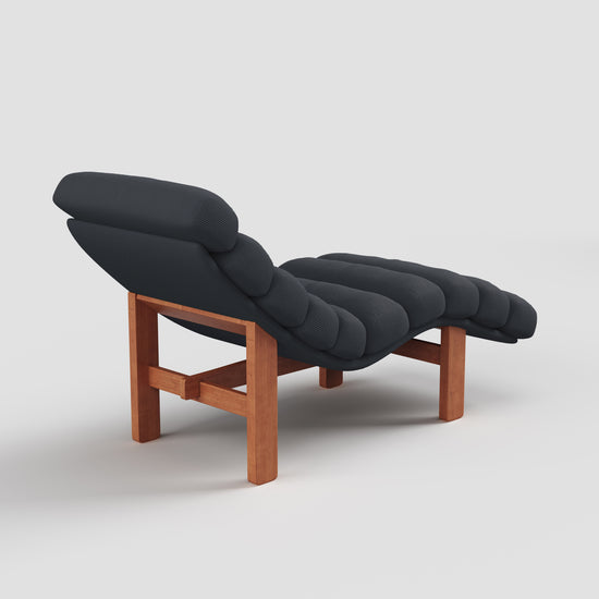 Modern Ergonomic Corduroy Chaise Lounge with Natural Wooden Frame