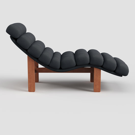 Modern Ergonomic Corduroy Chaise Lounge with Natural Wooden Frame