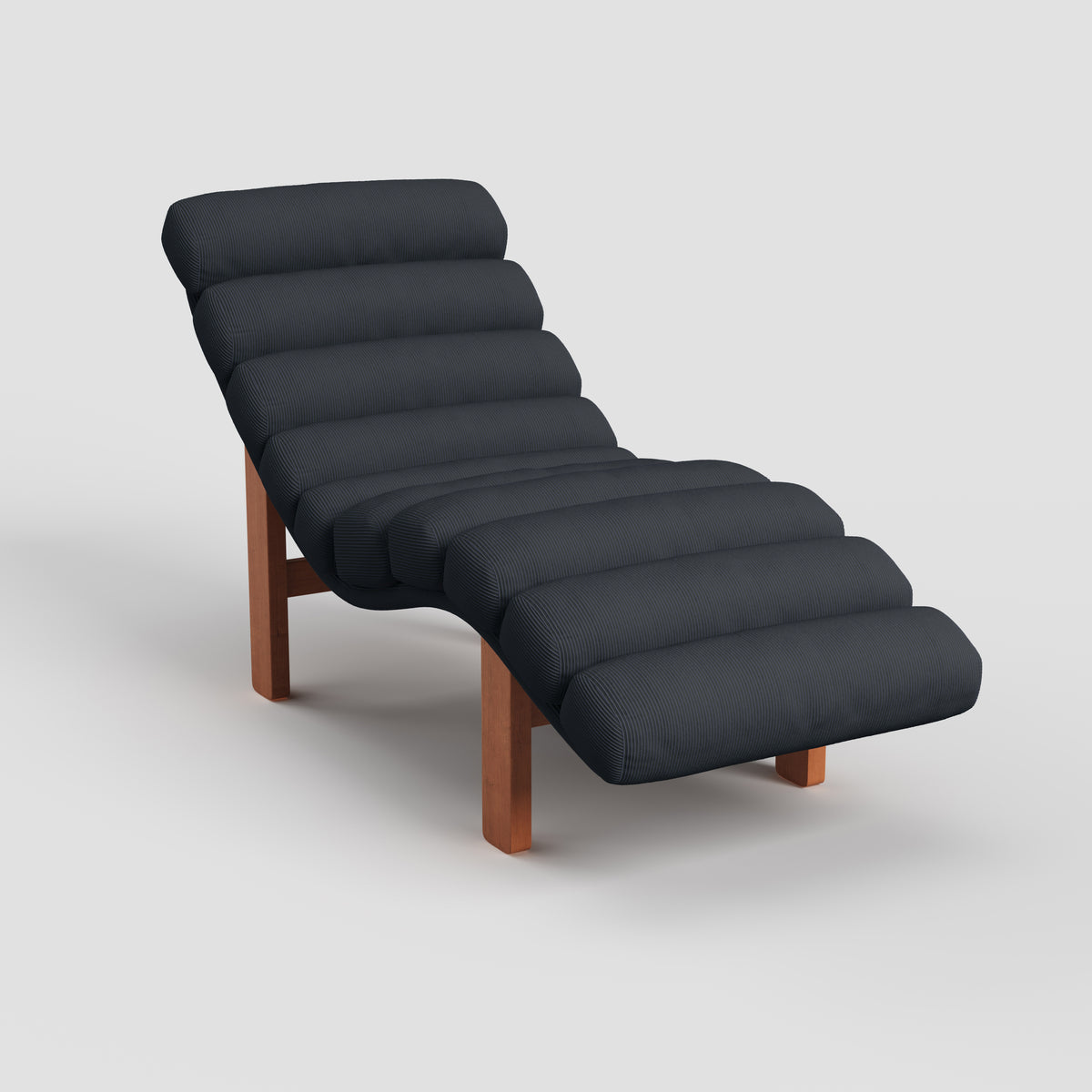 Modern Ergonomic Corduroy Chaise Lounge with Natural Wooden Frame