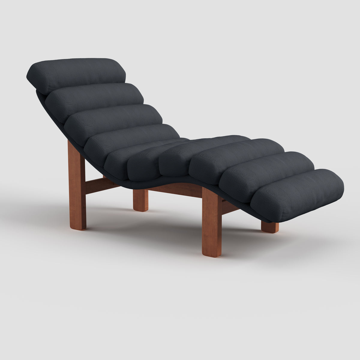 Modern Ergonomic Corduroy Chaise Lounge with Natural Wooden Frame