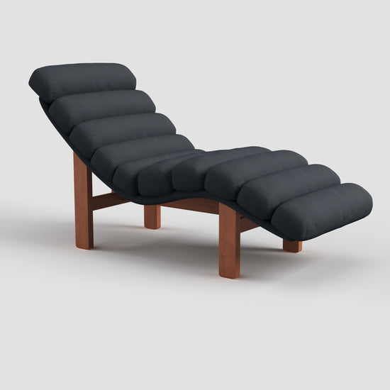 Modern Ergonomic Corduroy Chaise Lounge with Natural Wooden Frame