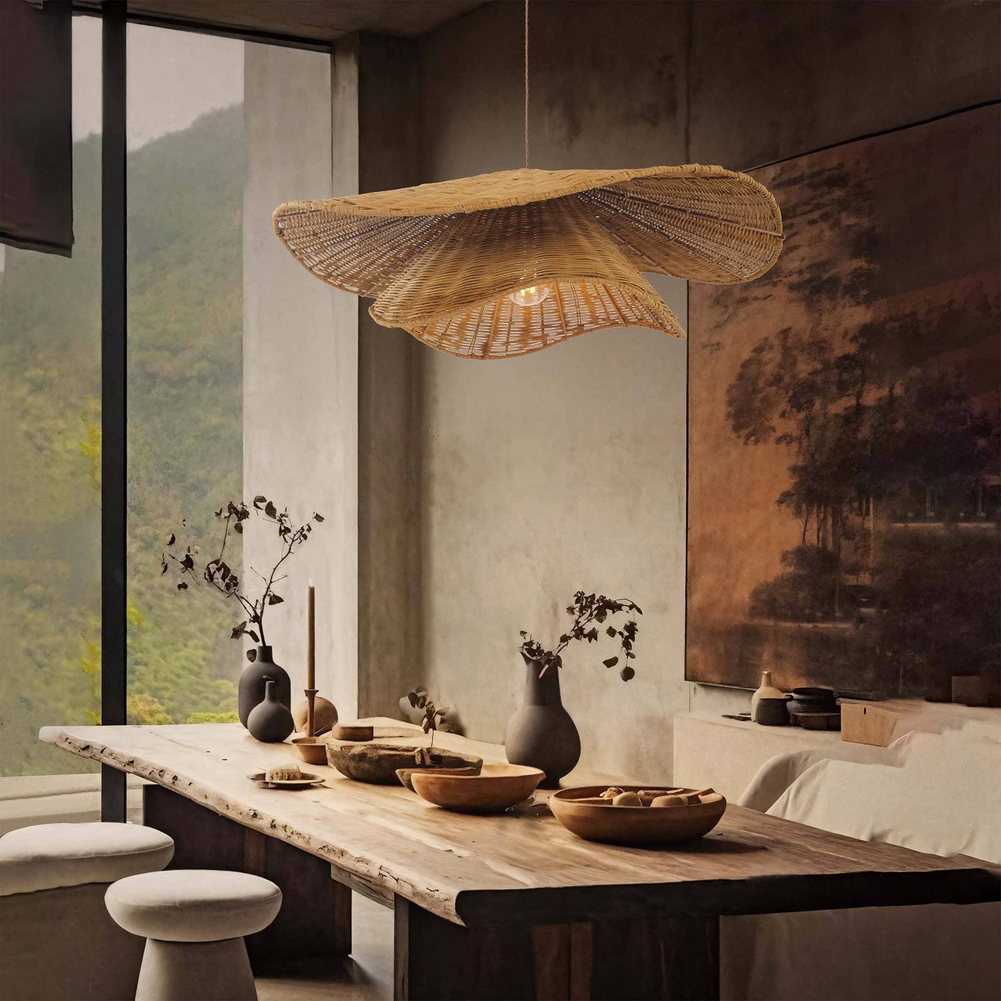 Lightsin Woven Rattan and Iron Pendant Light – Organic Ceiling Pendant Light for Dining Room, Living Room, and Modern Rustic Interiors Lightsin UK 50cm Dia 1 Unit 