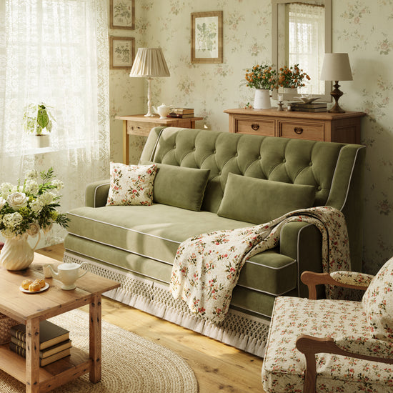 Country Fringe Skirt Sofa for Relaxed Home Living