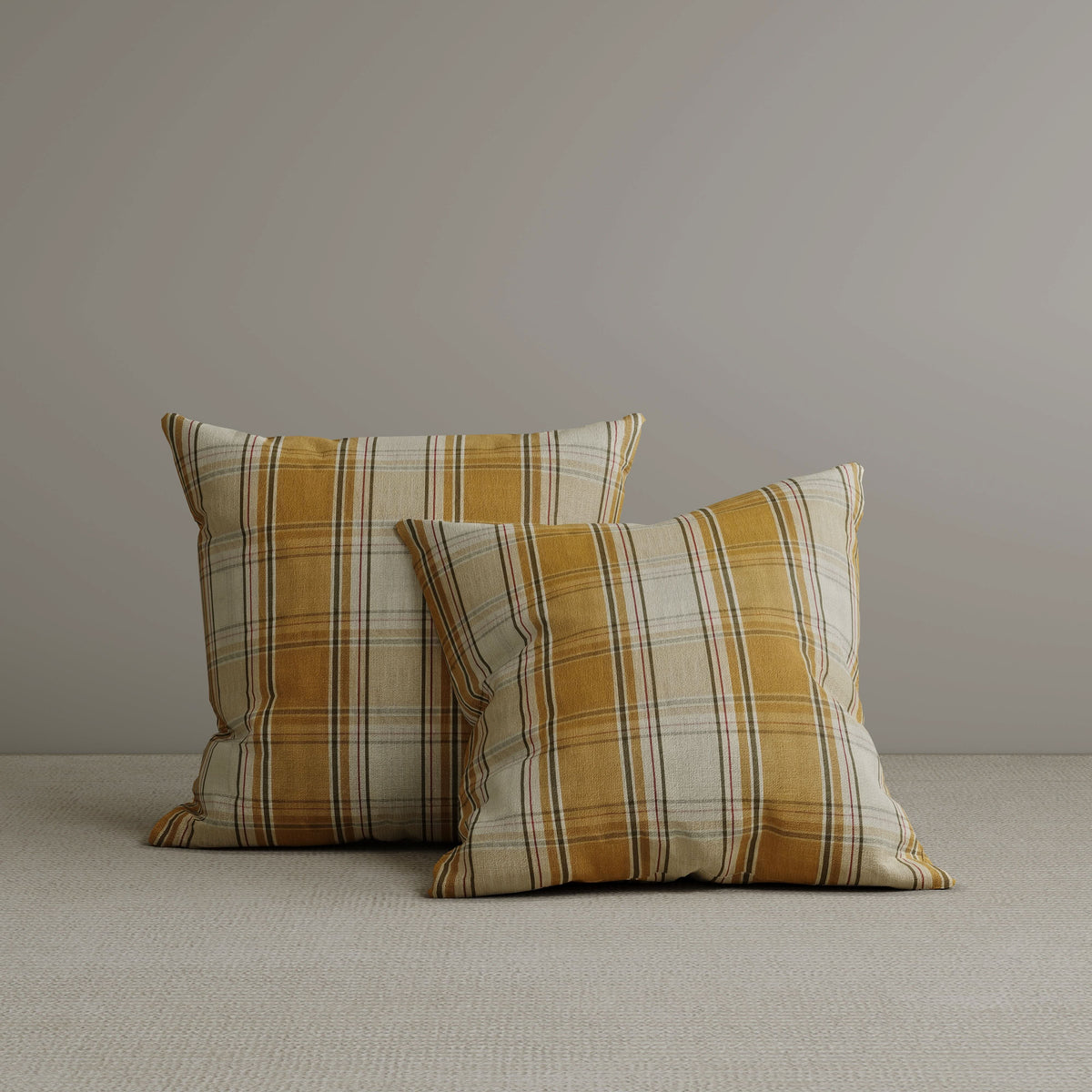 Square Exclusive Design Cushion in Saffron Gold Plaid Cotton Linen, 45*45CM Cottonfy UK 2 PCS 