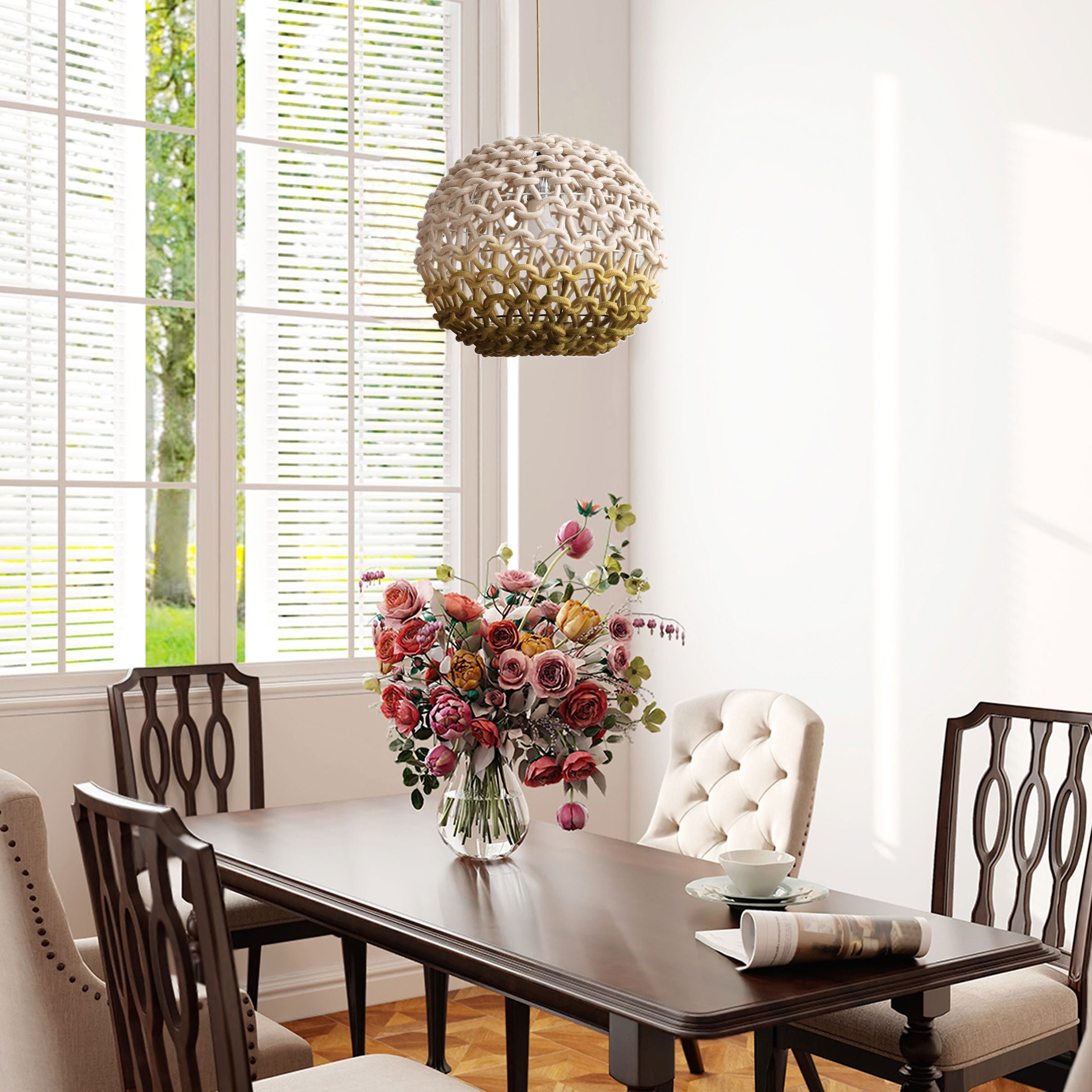 Living Nest UK Artisanal Globe-Shaped Cotton Rope Pendant Light for Natural Elegance Living Nest UK