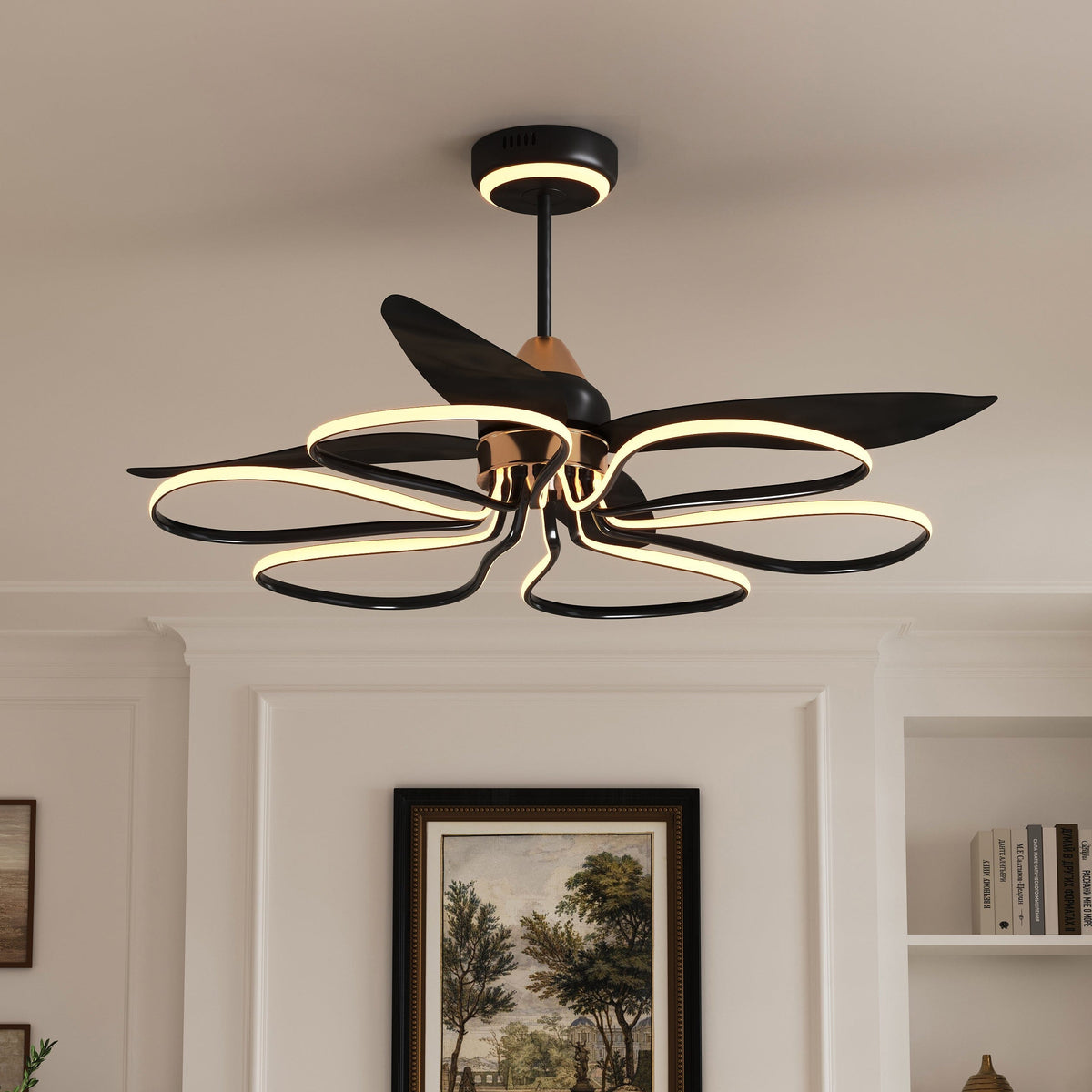 Lightsin 36-inch Black Modern Petal LED Ceiling Fan with Light - 6-Speed with Remote Control Lightsin UK