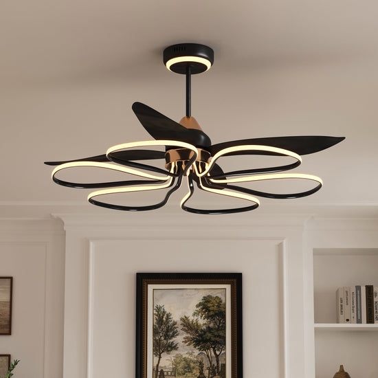 Lightsin 36-inch Black Modern Petal LED Ceiling Fan with Light - 6-Speed with Remote Control Lightsin UK