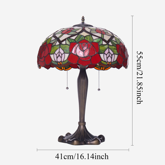 Tiffany Table Lamp | Handcrafted Stained Glass Rose Series