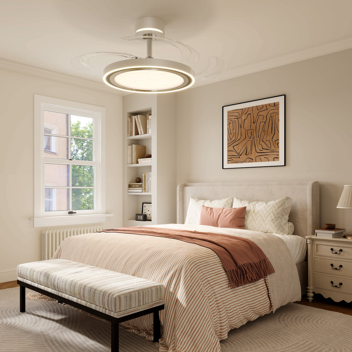48 inch reversible ceiling fan with LED light shown as a clean product view