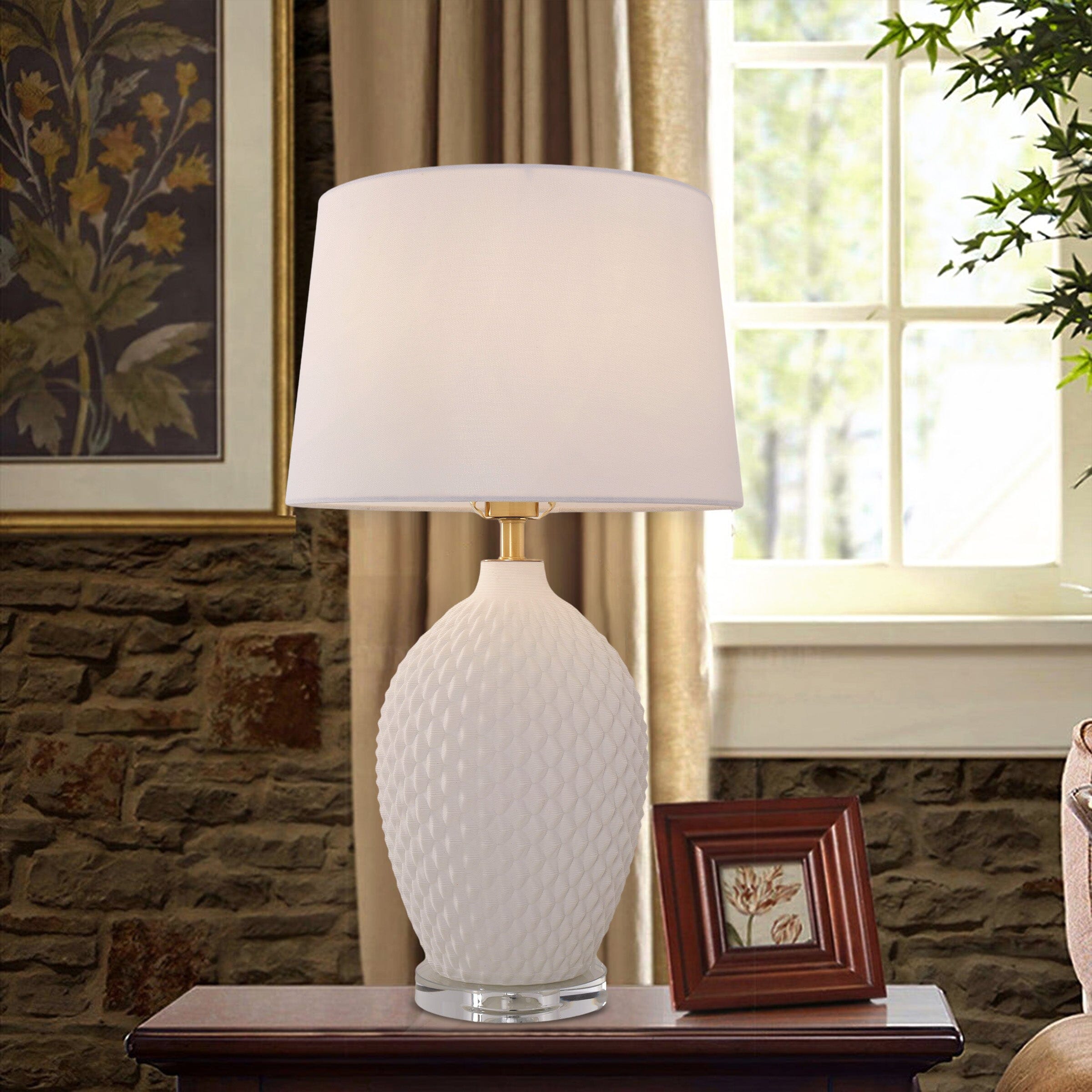 Lightsin 3D Pure White Diamond Embossed Relief Pattern Ceramic Table Lamp Lightsin UK 