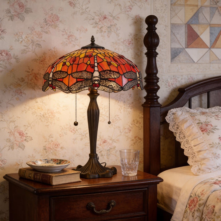 Tiffany Table Lamp | Handcrafted Stained Glass Dragonfly Series