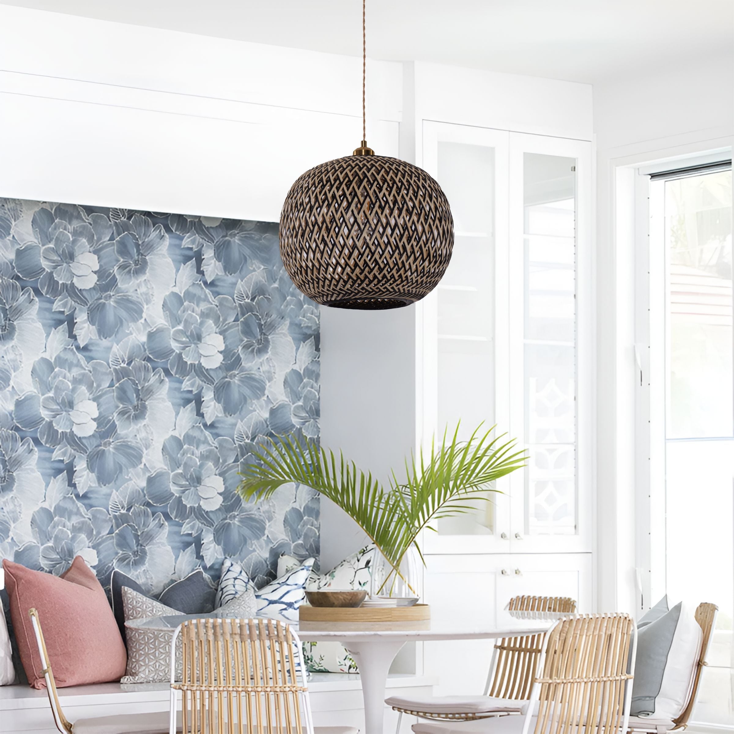 Living Nest UK Modern Black and Natural Bamboo Handwoven Pendant Light Living Nest UK