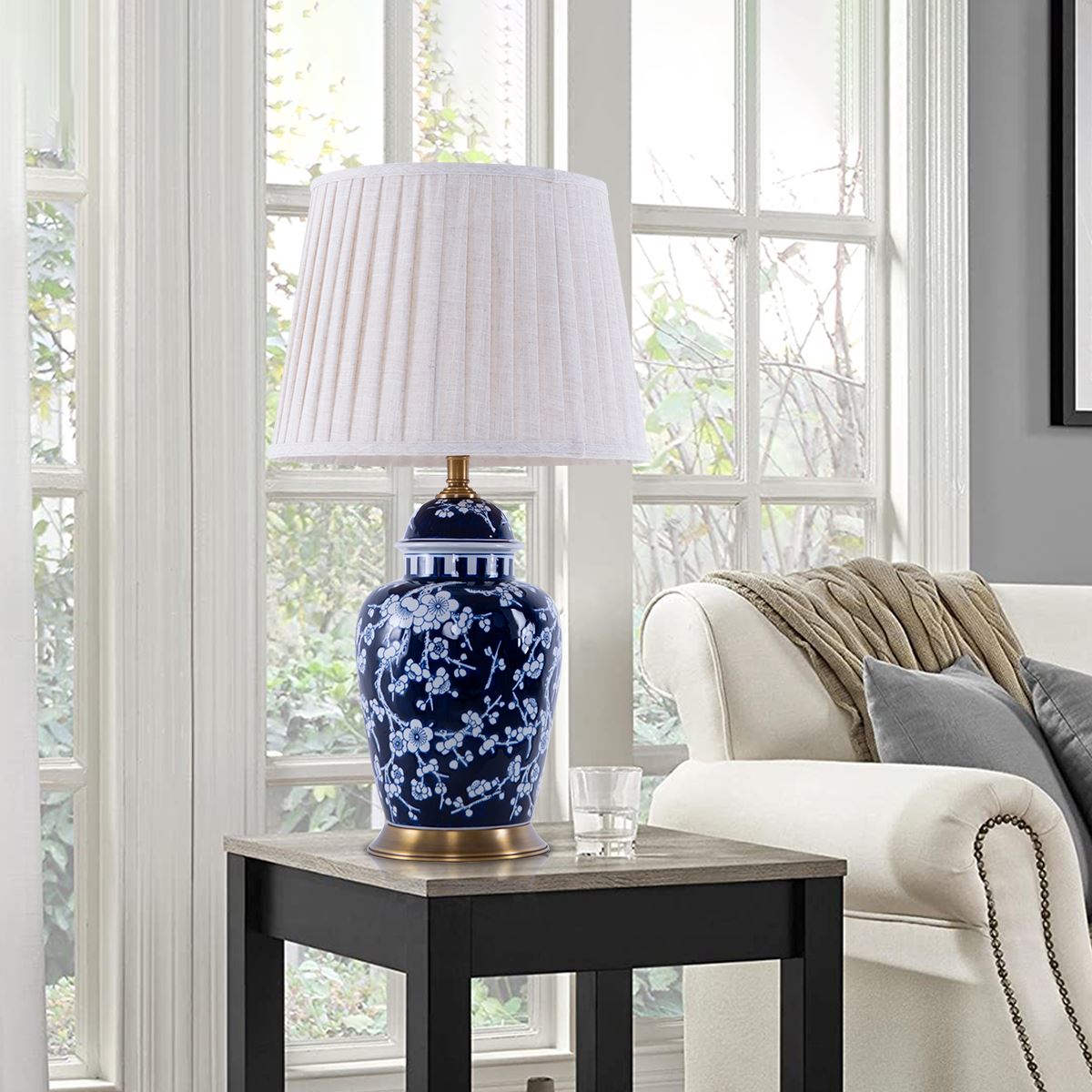 Living Nest UK Vintage Floral Ceramic Table Lamp with Brass Base and Fabric Shade Living Nest UK