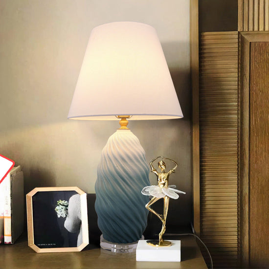 Lightsin 3D Blue Green White Gradient Threaded Ceramic Table Lamp with Fabric Shade Lightsin UK 