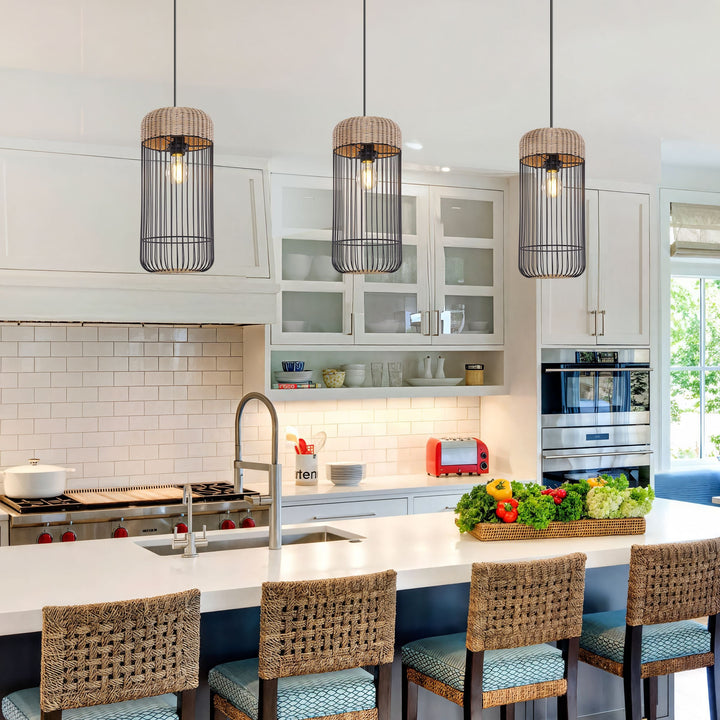 Living Nest UK Rustic Iron Woven Rattan Pendant Light for Dining Room, Reading Corner & Bedroom Living and Home