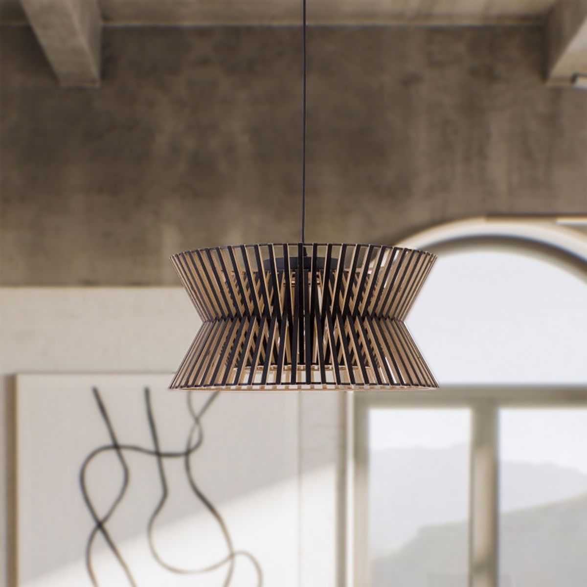 Lightsin Modern LED Wood Craft Drum Hanging Pendant Lights Lightsin UK 45cm Dia×21cm H 