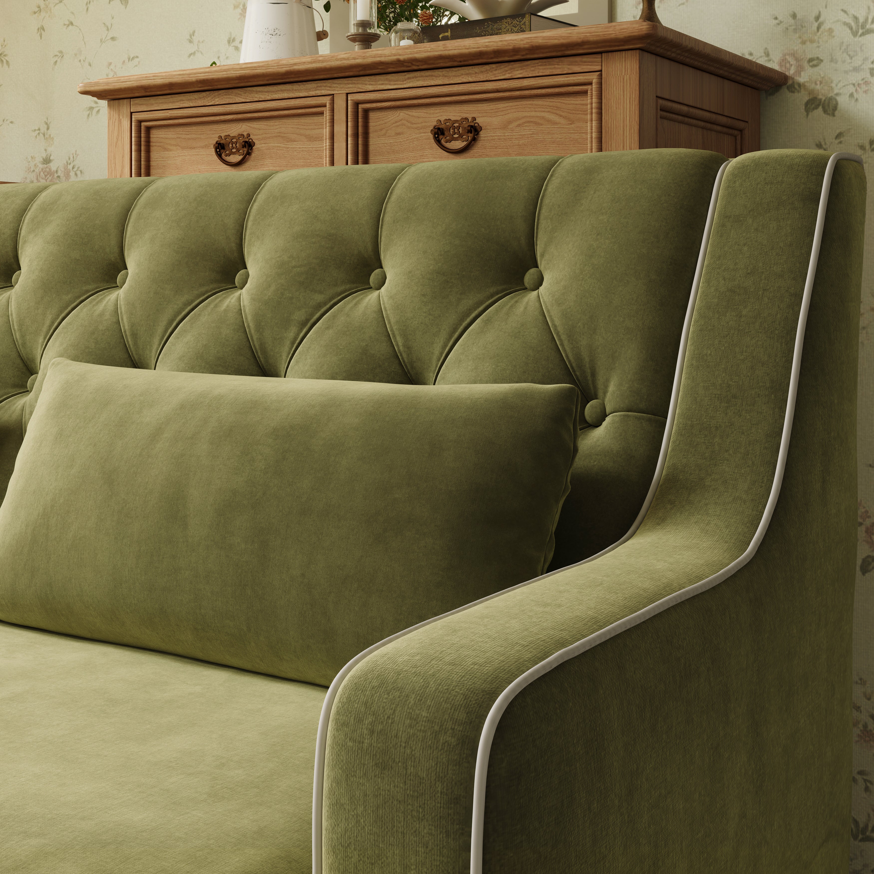 Country Fringe Skirt Sofa for Relaxed Home Living