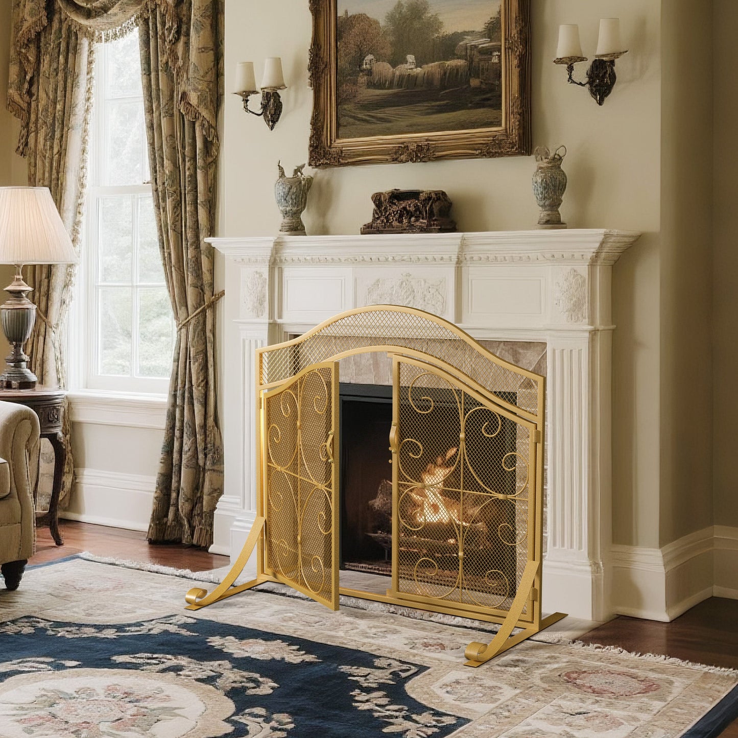 Iron Fireplace Screen Gold Powder Coated – 90x32x78.8cm