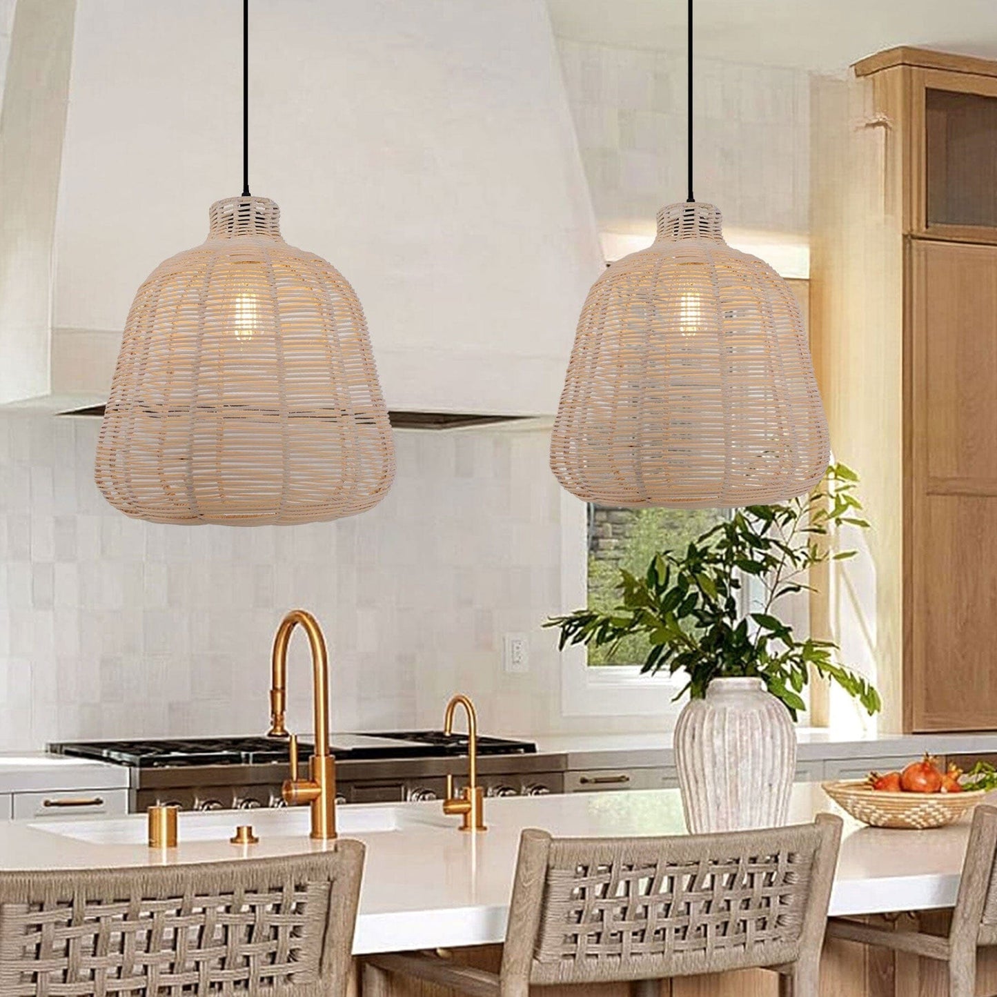 Living Nest UK Natural Rattan Woven Pendant Ceiling Light for Warm Ambient Lighting Living Nest UK