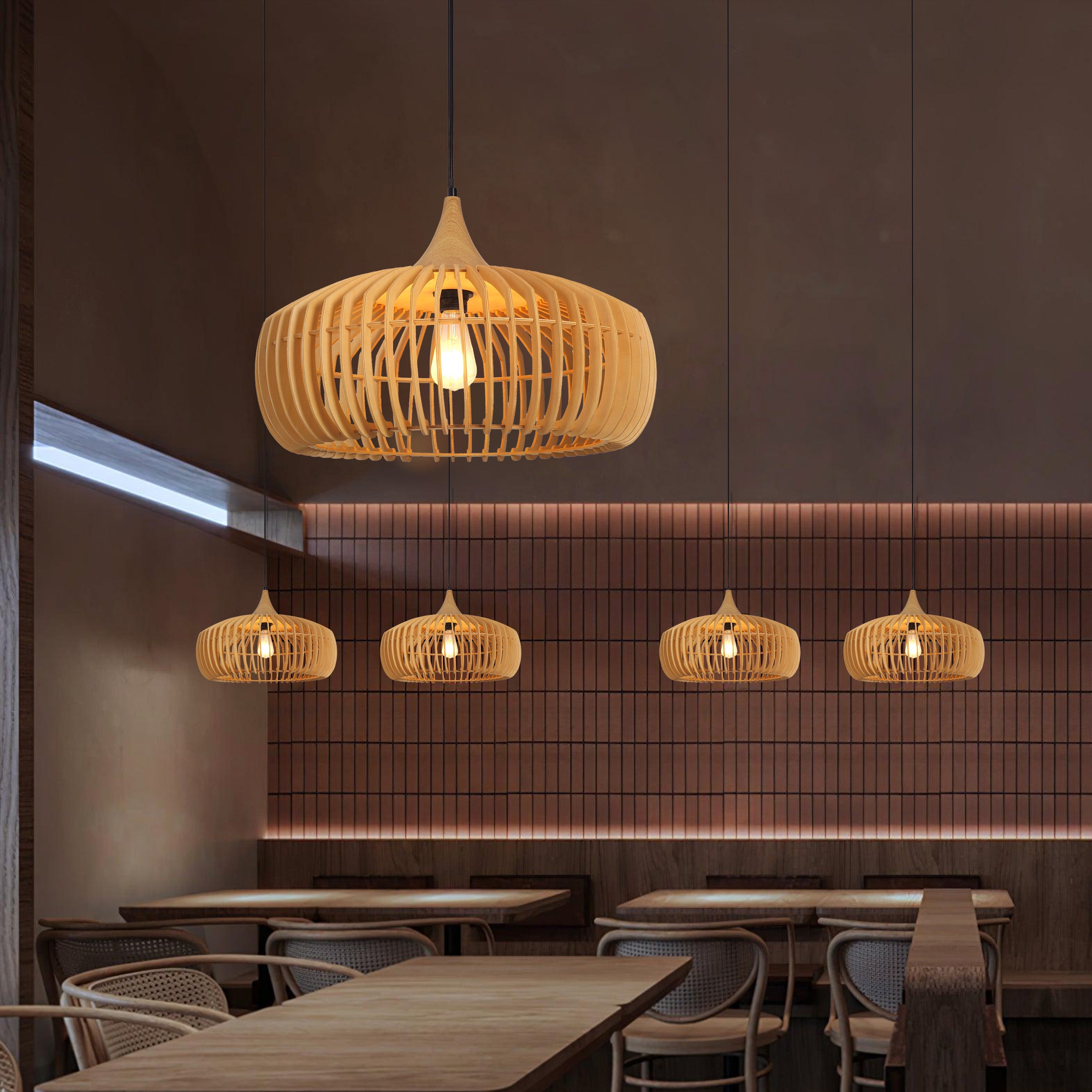 Shadome-Handmade Wood Pendant Light Fixture – Warm Natural Style Lighting