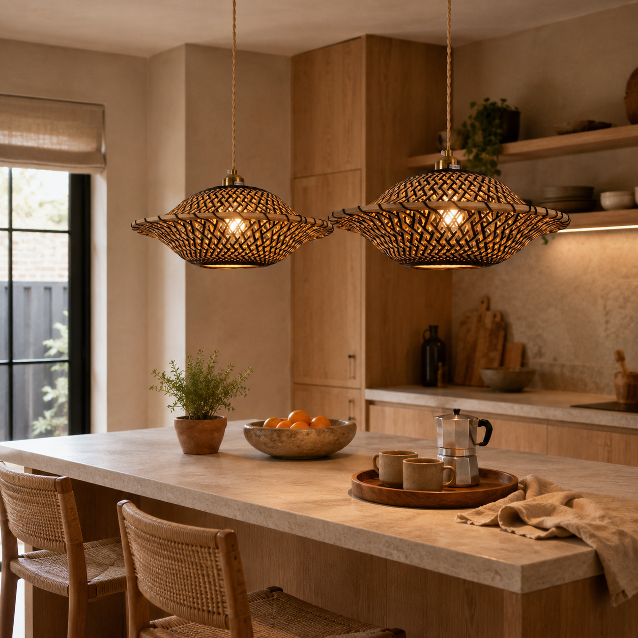 Handcrafted Elegant Natural Black Bamboo Pendant Light