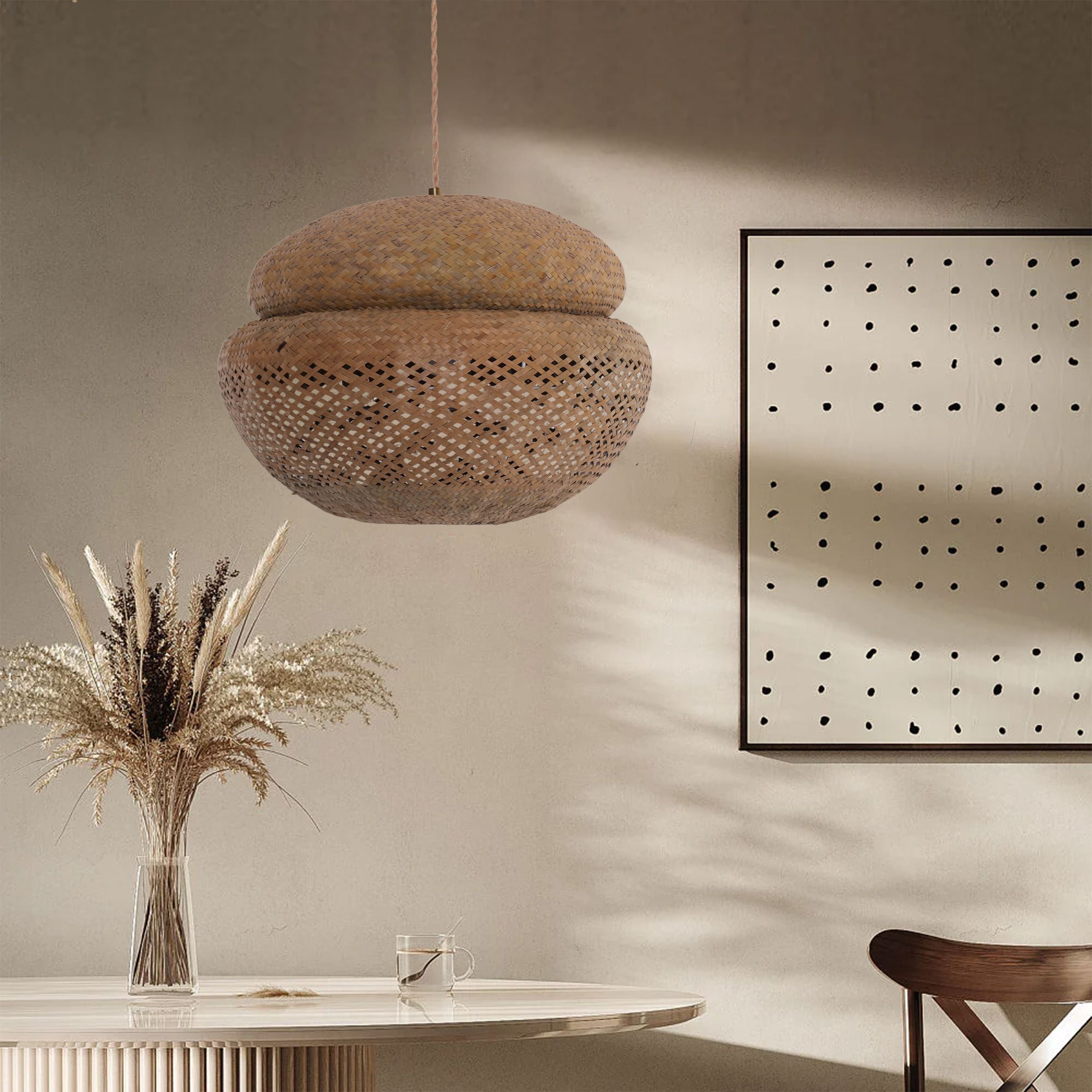 Living Nest UK Handwoven Natural Bulrush Pendant Light with Pot Lid-Inspired Design Living Nest UK 40cm Dia In Stock